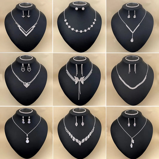 Elegant Lady Streetwear Water Droplets Tassel Heart Shape Copper Alloy Plating Inlay Rhinestones Zircon Women's Earrings Necklace Jewelry Set