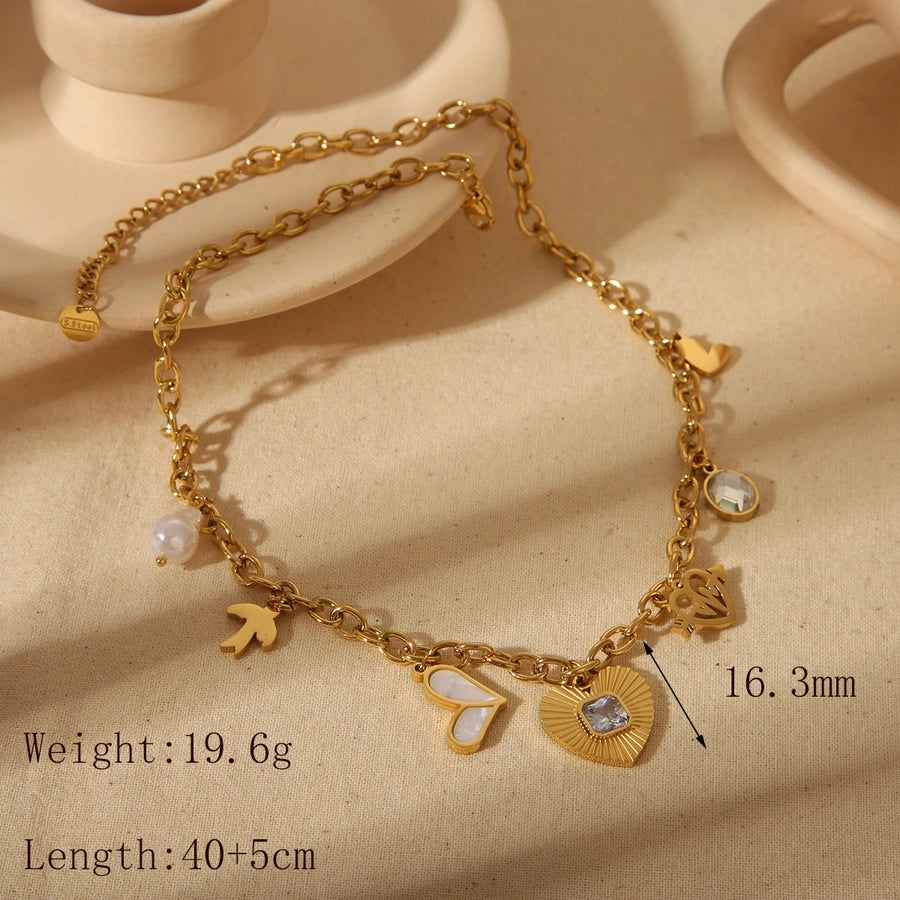 Jewelry Simple Style Classic Style Commute Four Leaf Clover Red Heart 304 Stainless Steel Acrylic Zircon 18K Gold Plated Plating Inlay Pendant Necklace