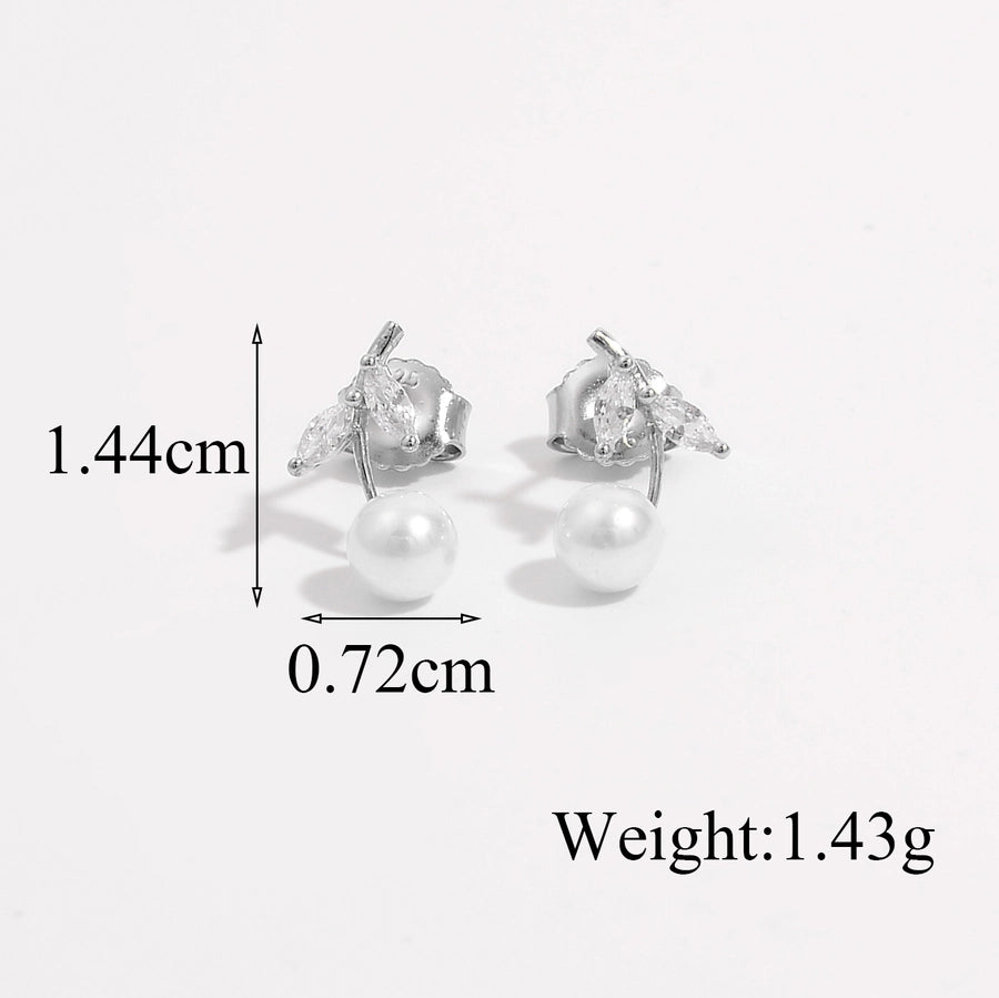 1 Pair White Gold Plated Sterling Silver Zircon Flower Butterfly Ear Studs