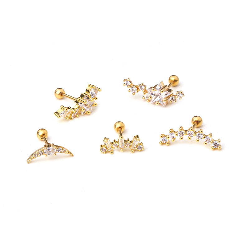Ear Cartilage Rings & Studs Fashion Geometric 316L Stainless Steel  Copper Inlaid Zircon