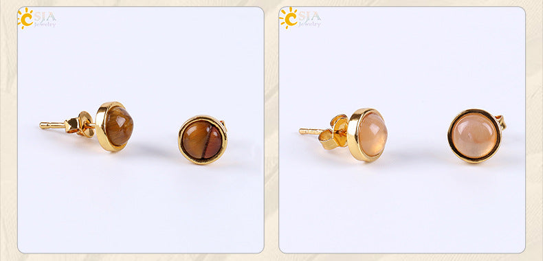 fashion round natural stone rhinestones ear studs 1 pair