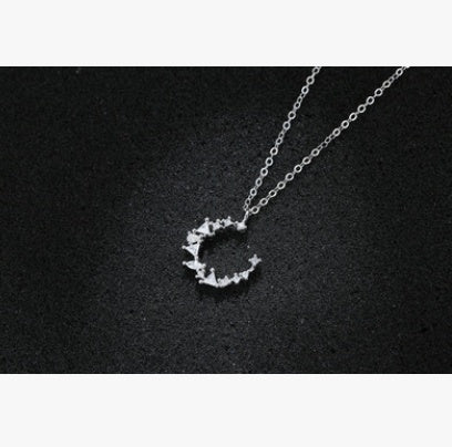 Drill Irregular Crescent Temperament Moon Clavicle Chain Female S925 Sterling Silver Necklace Wild Sterling Silver Jewelry