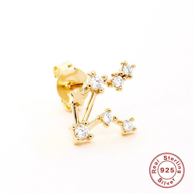 Sterling Silver Irregular Zodiac Diamond Pentagram Stud Earrings