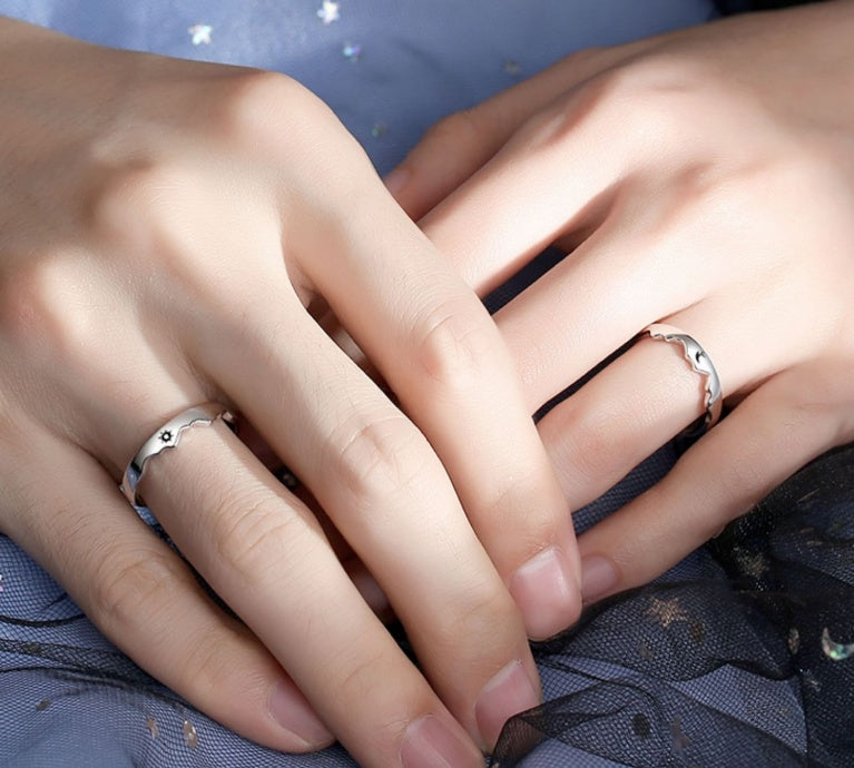 Sterling Silver Pair Sun Moon Mountain Sea Couple Ring Men's and Women's Sterling Silver Pair