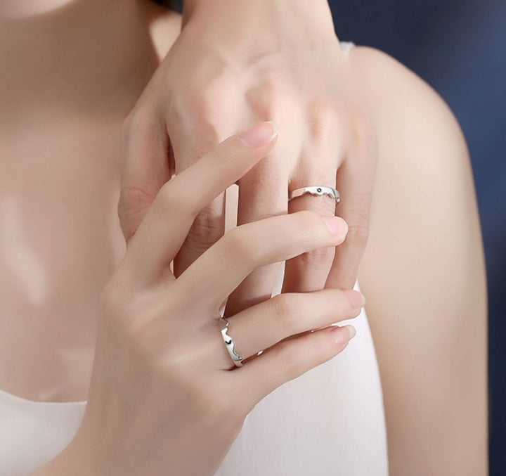Sterling Silver Pair Sun Moon Mountain Sea Couple Ring Men's and Women's Sterling Silver Pair
