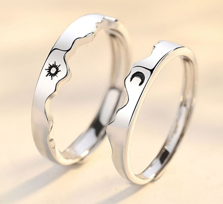 Sterling Silver Pair Sun Moon Mountain Sea Couple Ring Men's and Women's Sterling Silver Pair
