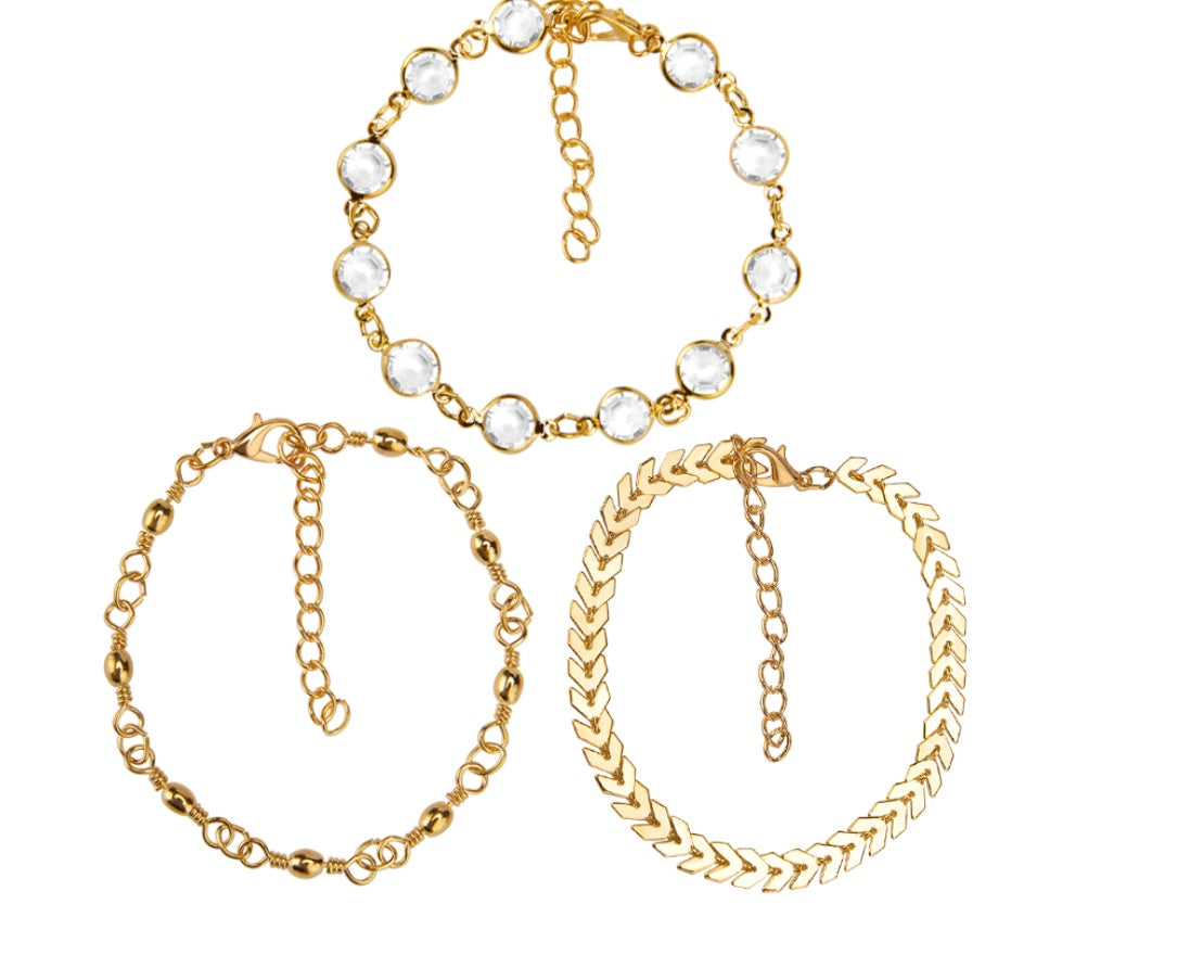 Sequined anklet arrow set with three sets of feet