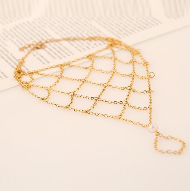 Fashion sexy beach exaggerated diamond decorated feet fishnet geometric Fingerless Anklet