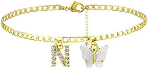 Butterfly Letter Feet Chain Fashion Inlaid Diamond Letter Acrylic