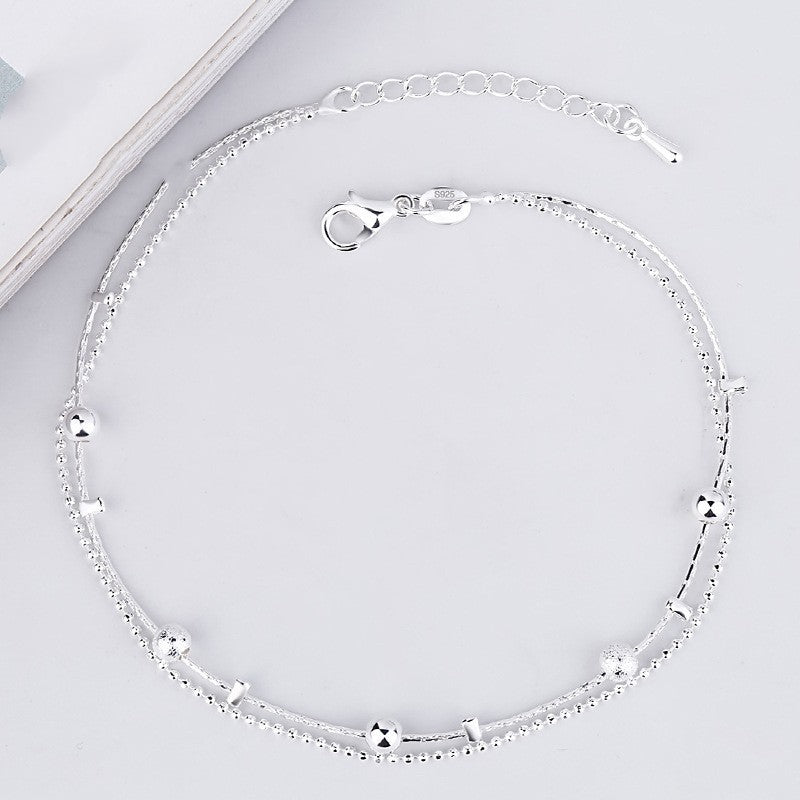 Benmingnian Double Layer Beaded Silver Plated Feet Chain
