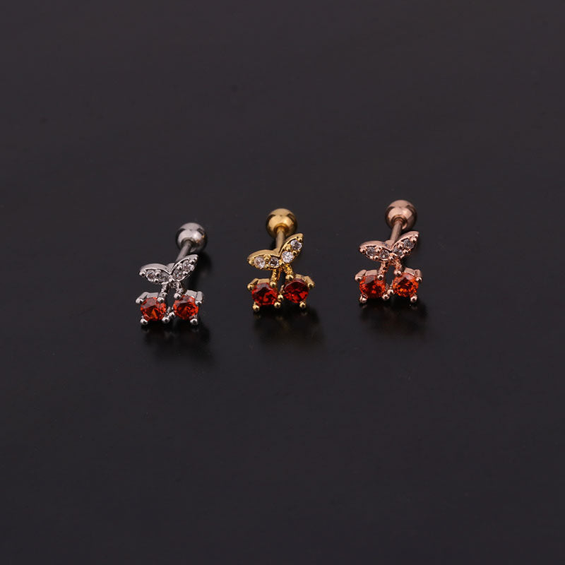 Ear Cartilage Rings & Studs Fruit 316L Stainless Steel  Copper Inlaid Zircon