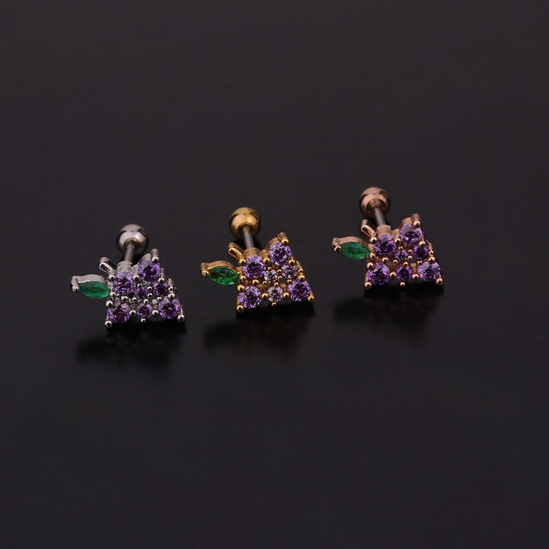 Ear Cartilage Rings & Studs Fruit 316L Stainless Steel  Copper Inlaid Zircon