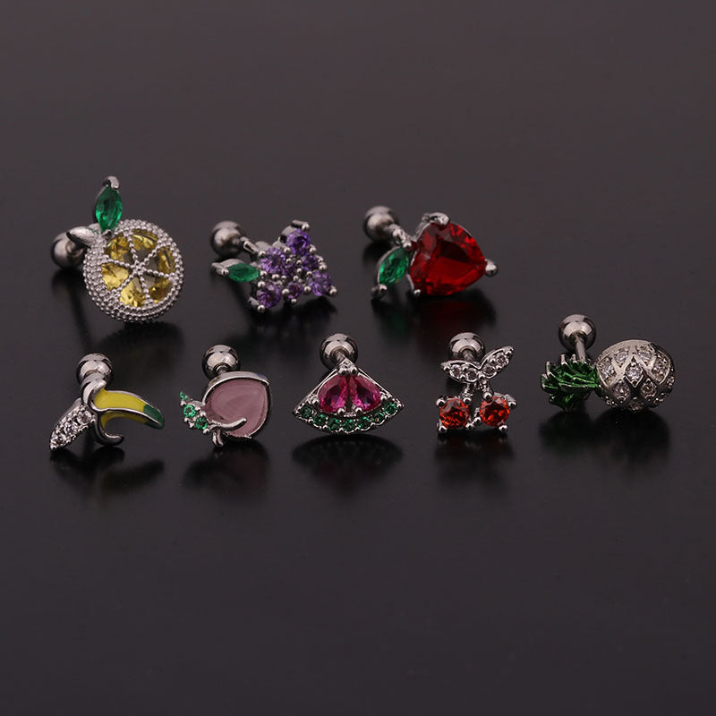 Ear Cartilage Rings & Studs Fruit 316L Stainless Steel  Copper Inlaid Zircon