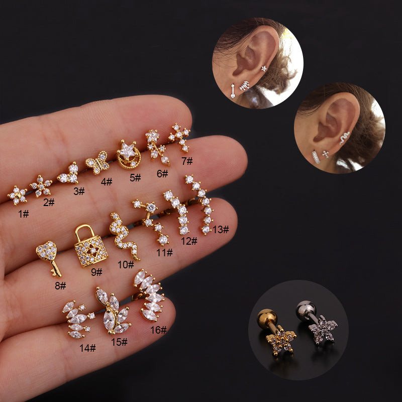 1 Piece Ear Cartilage Rings & Studs Geometric 316L Stainless Steel  Copper Inlaid Zircon