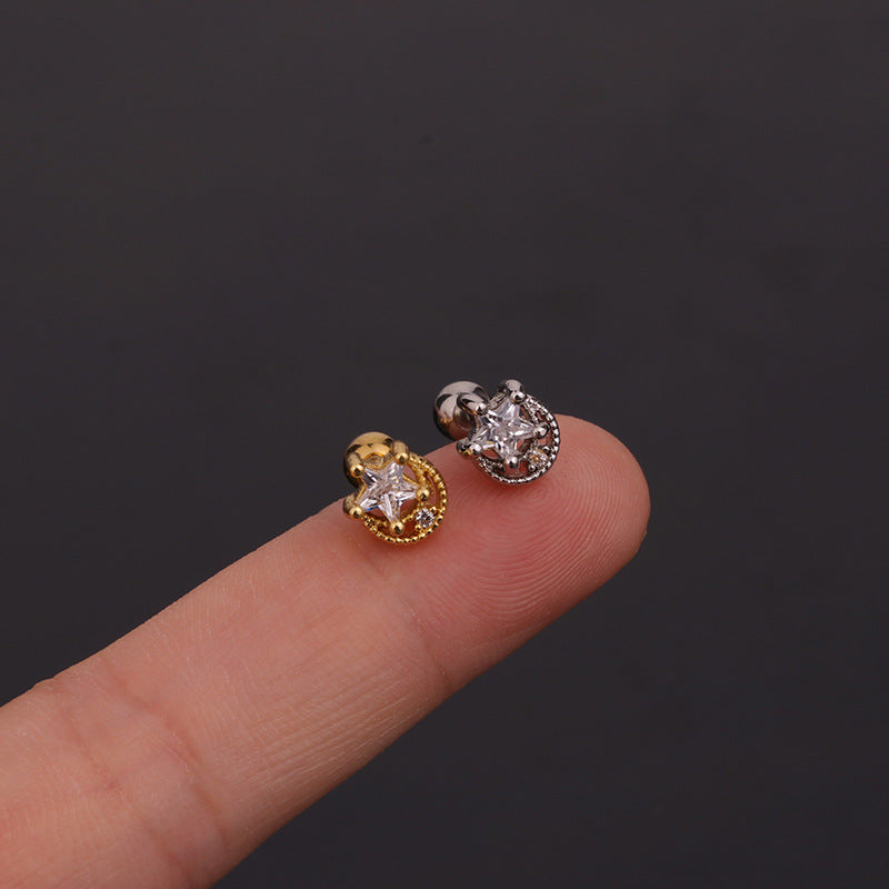 1 Piece Ear Cartilage Rings & Studs Geometric 316L Stainless Steel  Copper Inlaid Zircon