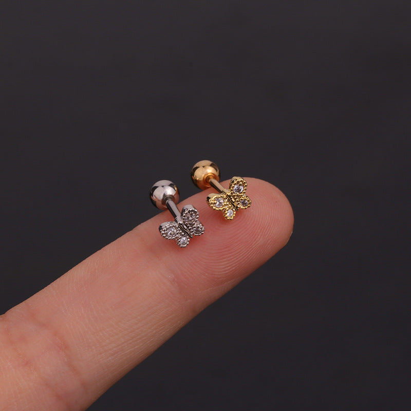 1 Piece Ear Cartilage Rings & Studs Geometric 316L Stainless Steel  Copper Inlaid Zircon