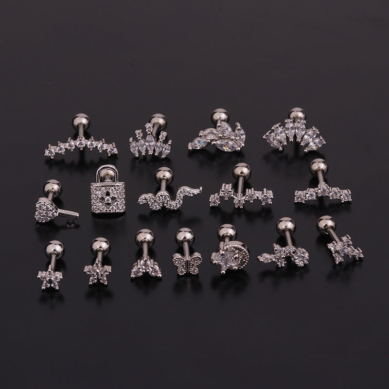 1 Piece Ear Cartilage Rings & Studs Geometric 316L Stainless Steel  Copper Inlaid Zircon