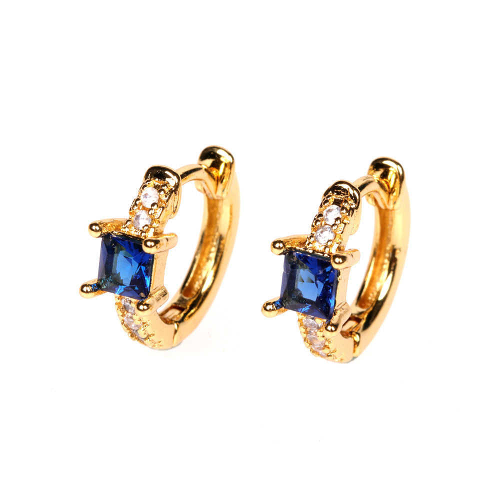 Fashion Geometric Inlaid Zircon Copper Artificial Gemstones Copper Earrings