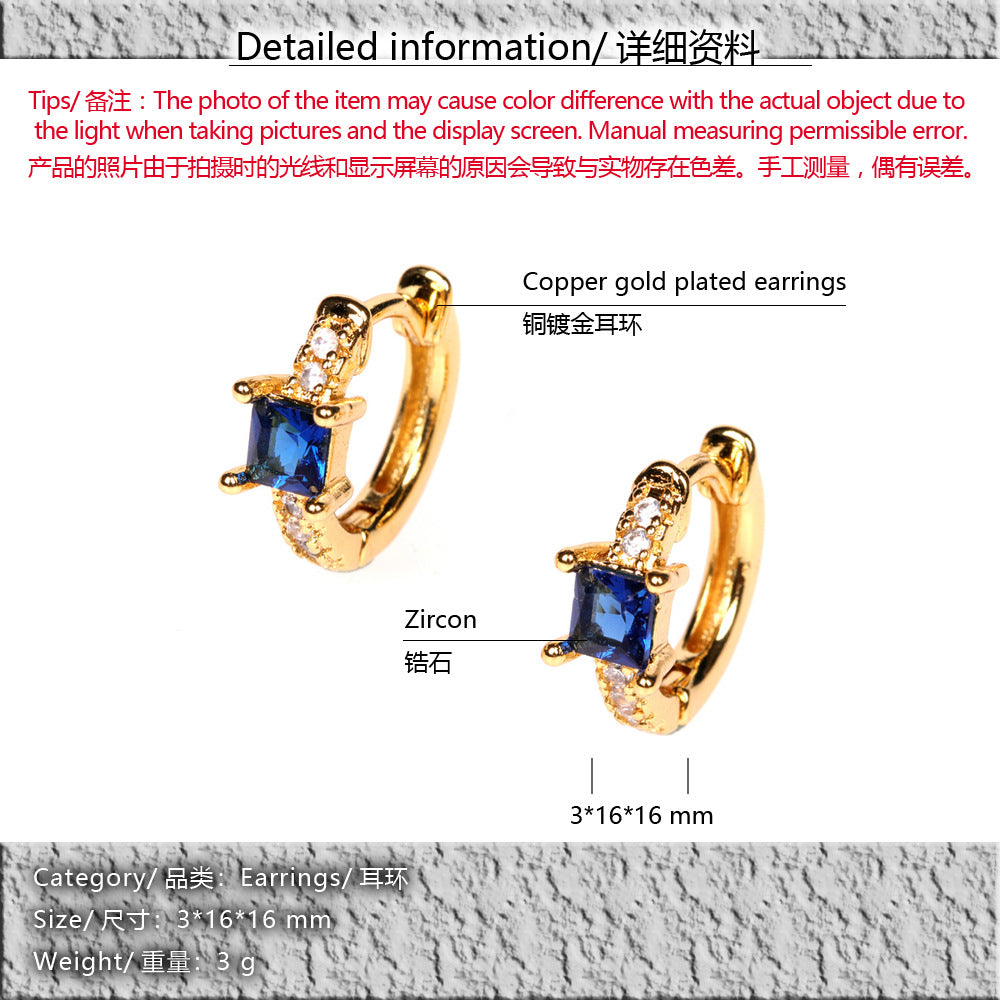 Fashion Geometric Inlaid Zircon Copper Artificial Gemstones Copper Earrings