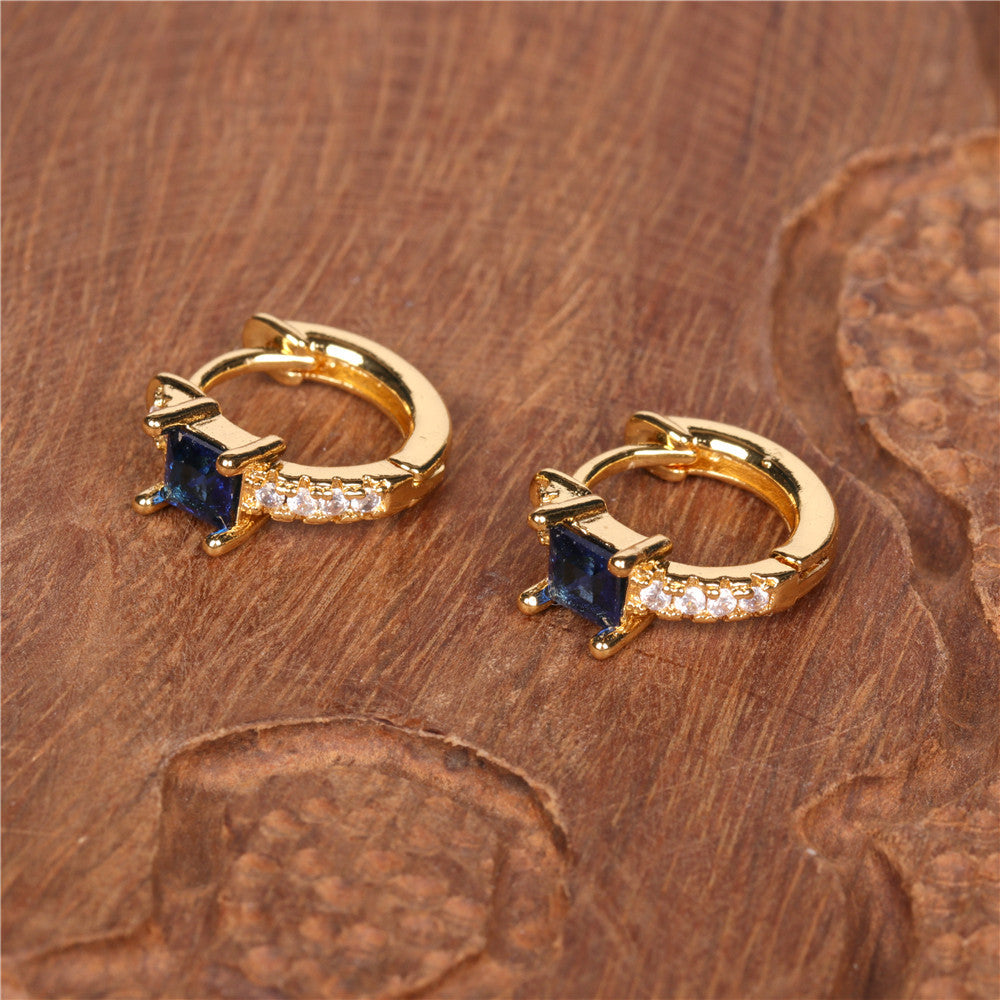 Fashion Geometric Inlaid Zircon Copper Artificial Gemstones Copper Earrings