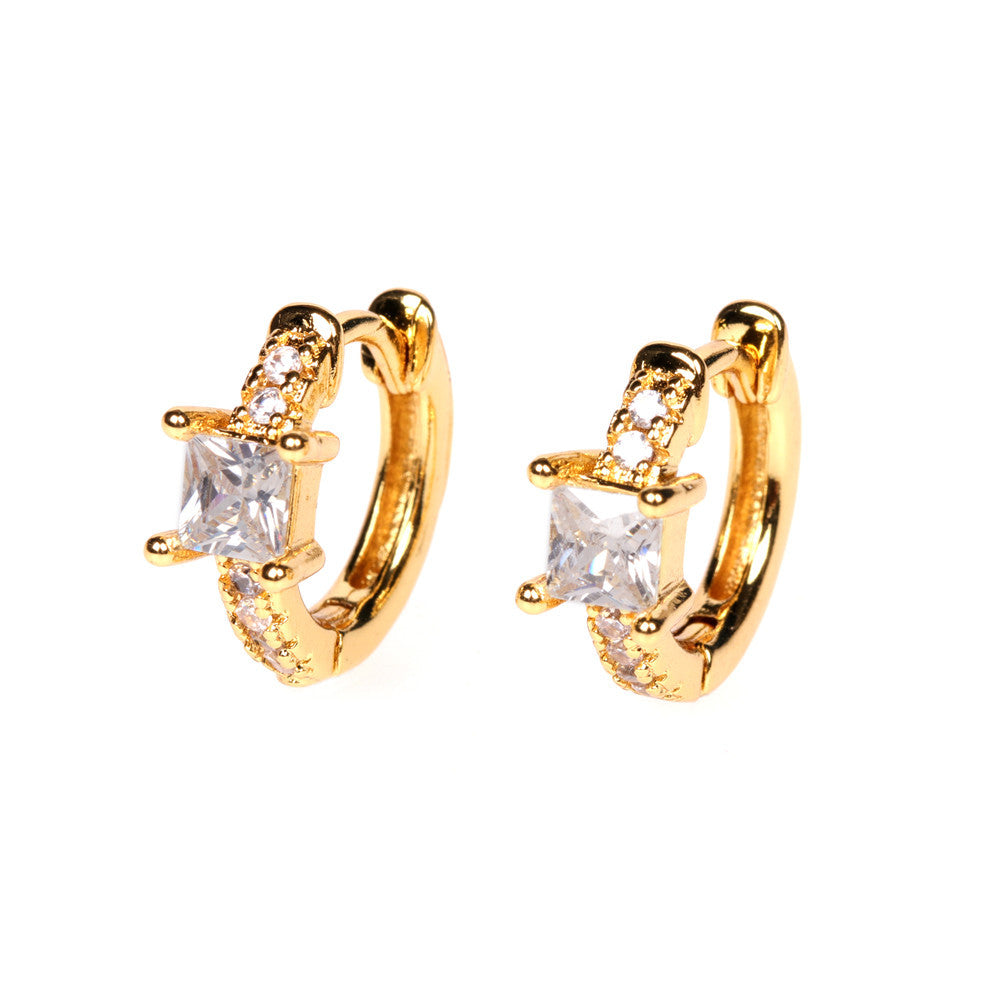 Fashion Geometric Inlaid Zircon Copper Artificial Gemstones Copper Earrings