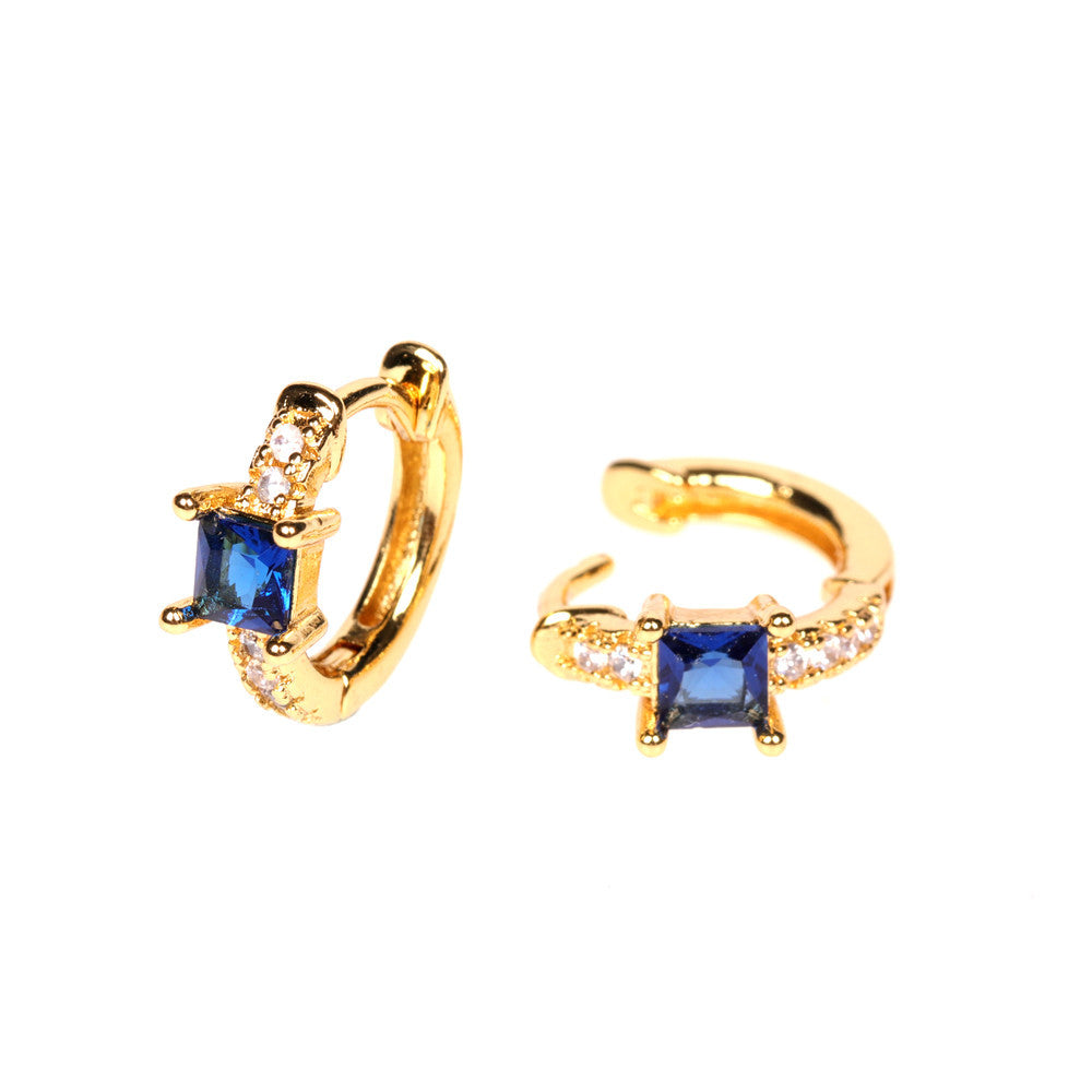 Fashion Geometric Inlaid Zircon Copper Artificial Gemstones Copper Earrings