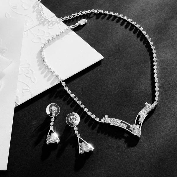 Bride necklace, earring set, silver plated wedding jewelry 2 sets