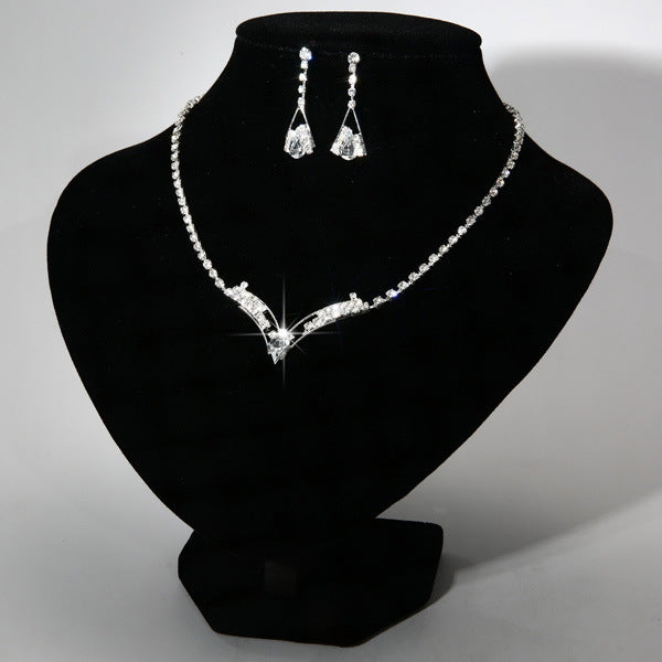 Bride necklace, earring set, silver plated wedding jewelry 2 sets