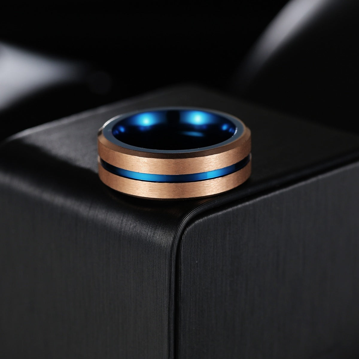 Rose Gold Blue Two-color Tungsten Steel Tungsten Gold Men's Ring
