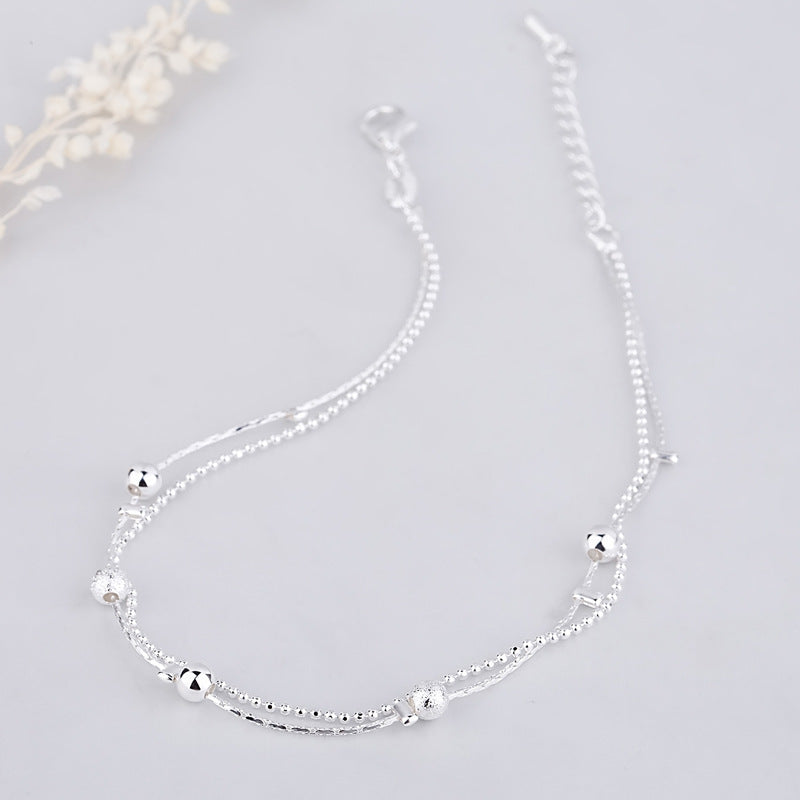 Benmingnian Double Layer Beaded Silver Plated Feet Chain