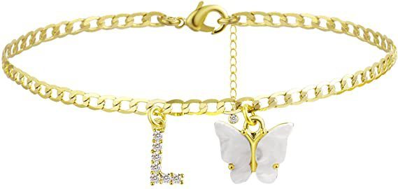 Butterfly Letter Feet Chain Fashion Inlaid Diamond Letter Acrylic