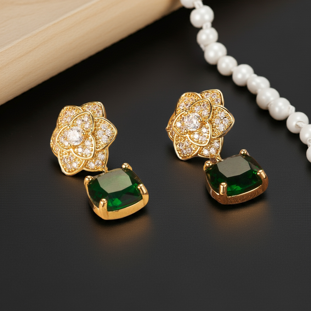 1 Pair Elegant Shiny Square Flower Plating Inlay Copper Zircon 18K Gold Plated Drop Earrings