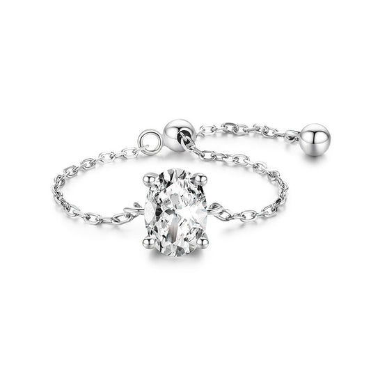 S925 Silver Light Luxury Inlaid Simulation Diamond Zircon Ring Female Opening European And American Ins Tide Silver Jewelry Adjustable Chain Ring