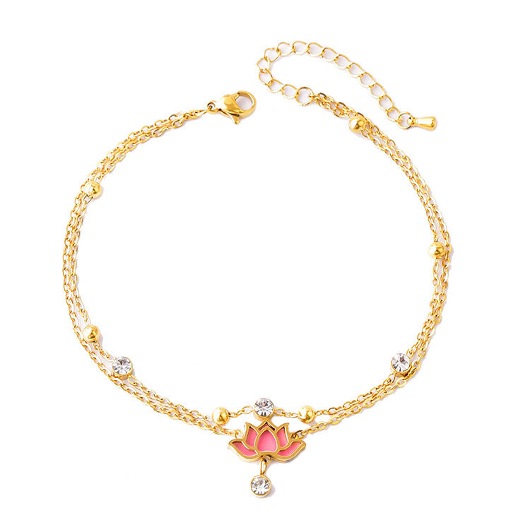 Flower Double Layer Feet Chain Zircon