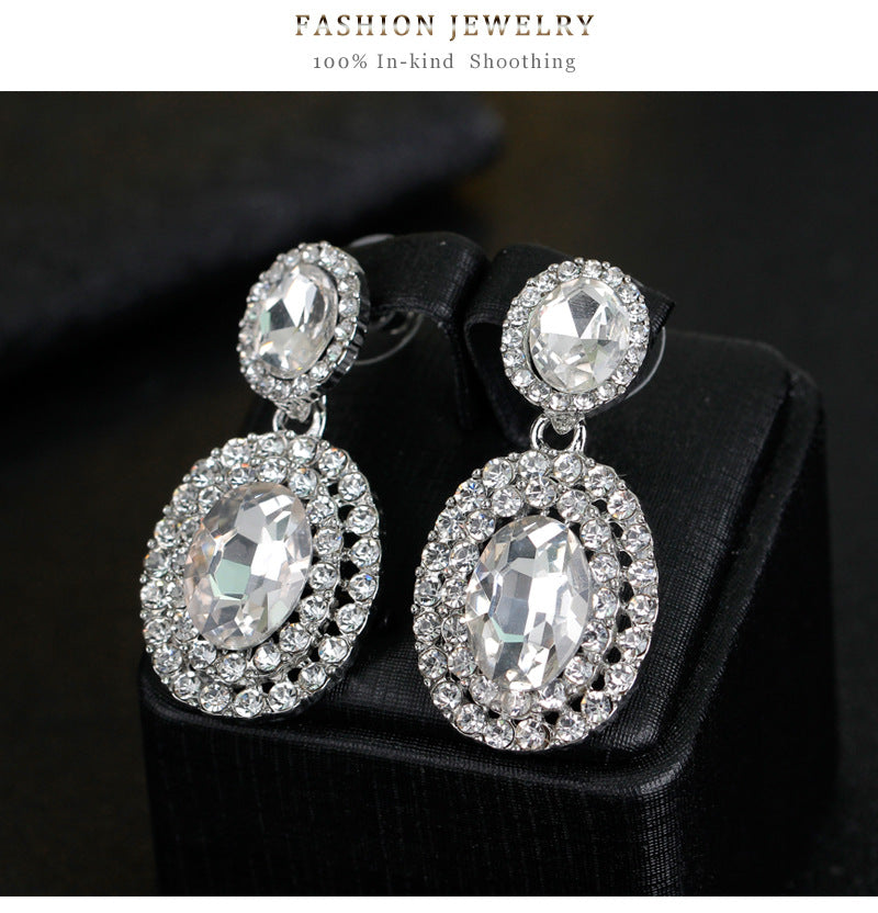 1 pair fashion oval water droplets alloy plating inlay rhinestones women's drop earrings