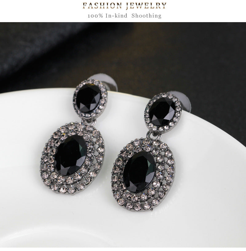 1 pair fashion oval water droplets alloy plating inlay rhinestones women's drop earrings