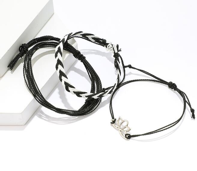Bohemian Lotus Pendant Hand Woven Black Rope Bracelets