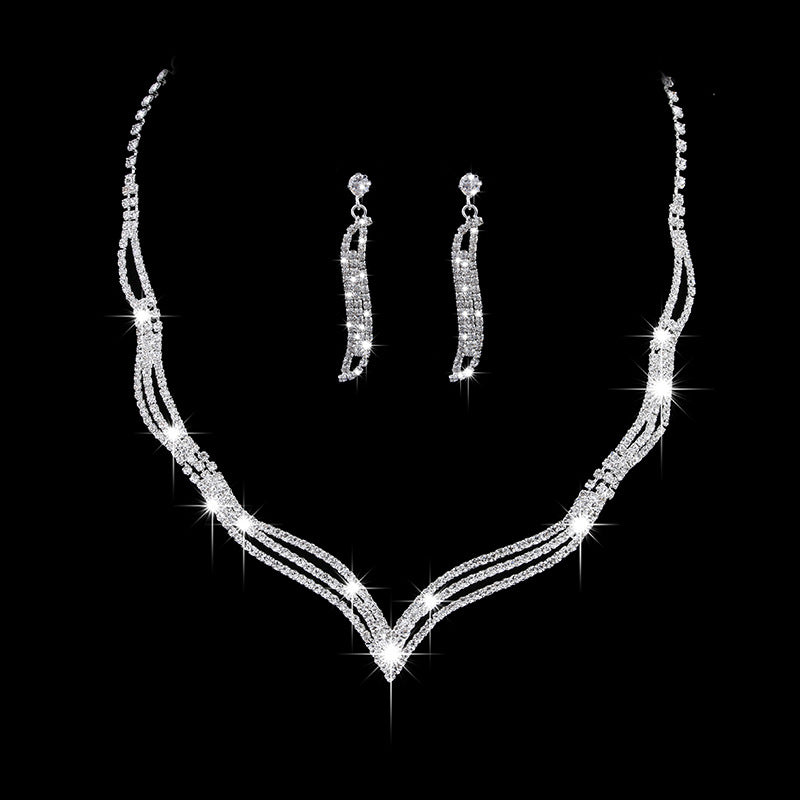 fashion geometric alloy inlay rhinestones women's earrings necklace