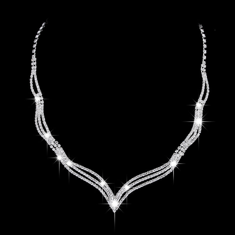 fashion geometric alloy inlay rhinestones women's earrings necklace