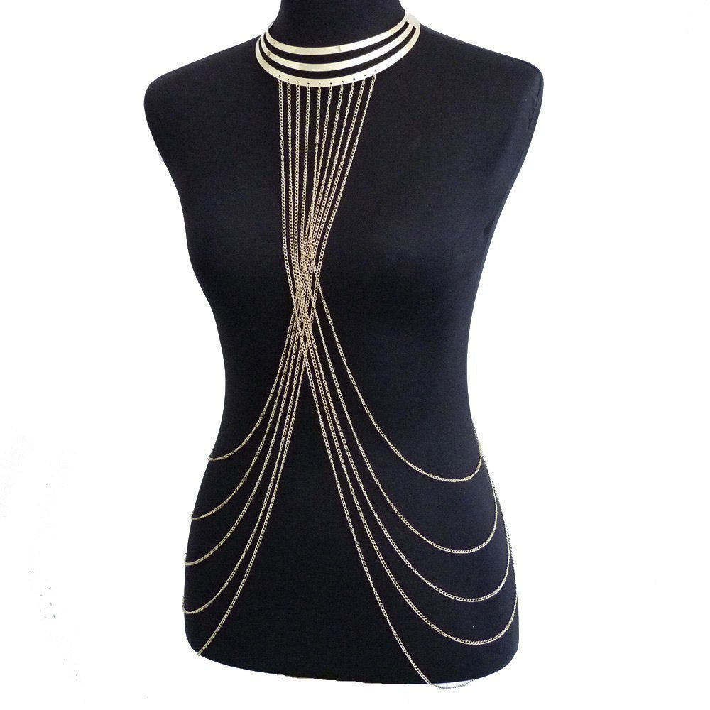 Gold Metal Large Neckband Necklace Tassel Body Chains