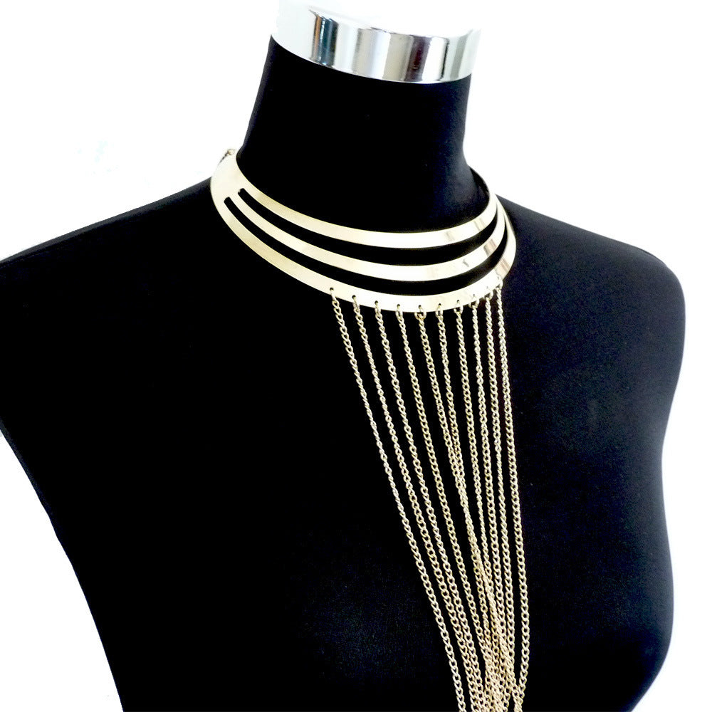 Gold Metal Large Neckband Necklace Tassel Body Chains
