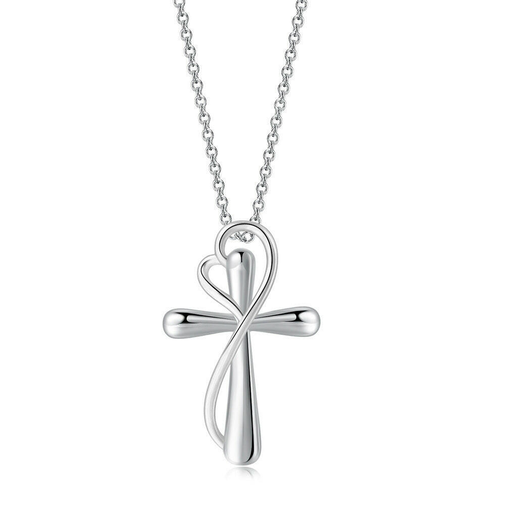 Heart-shaped Cross Necklace, Simple Color, Electroplating