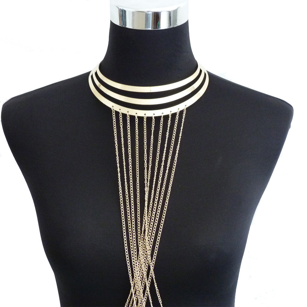 Gold Metal Large Neckband Necklace Tassel Body Chains