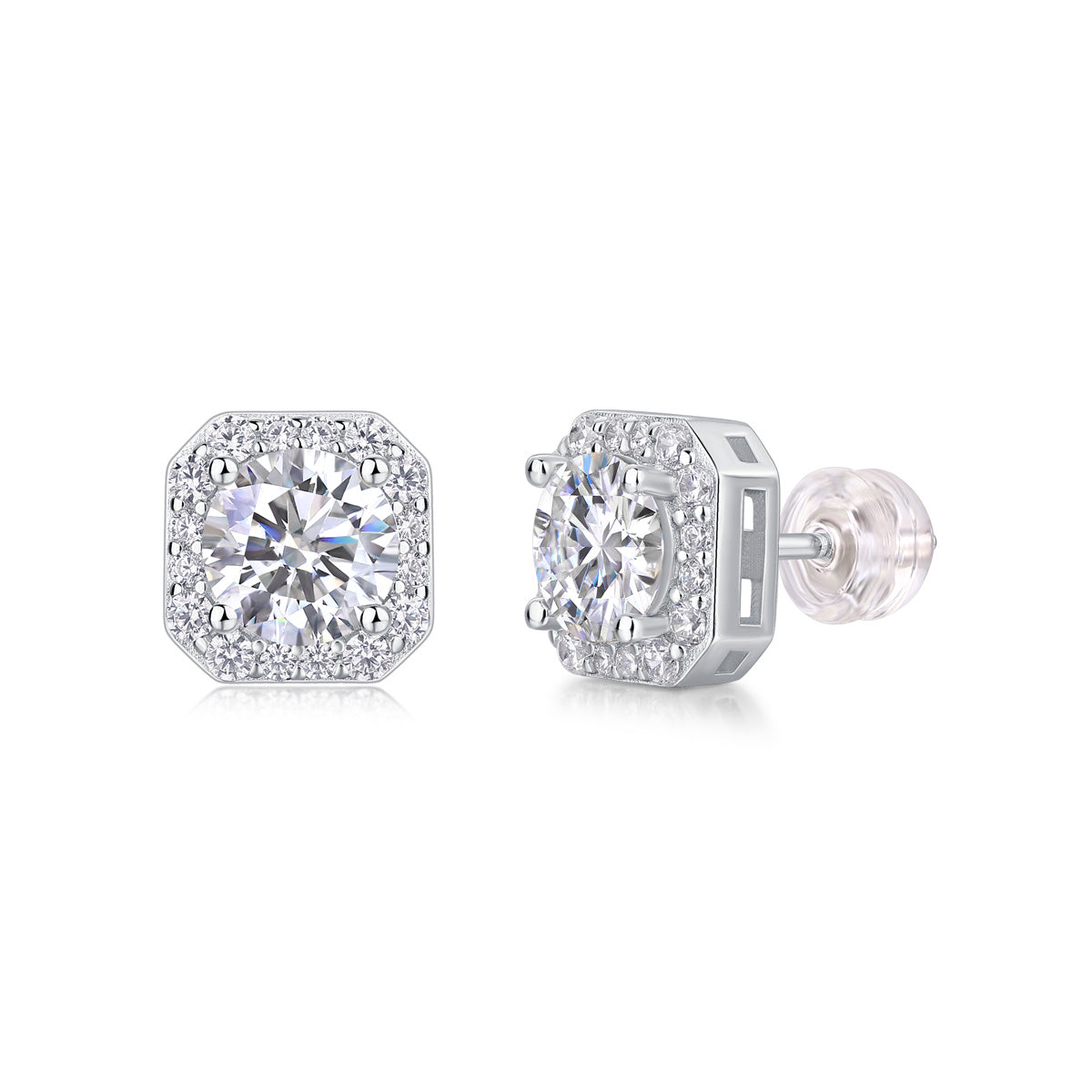 Diamond Earrings, Luxury Diamond Earrings Stud Set With Mosan Diamond Silver Ornaments