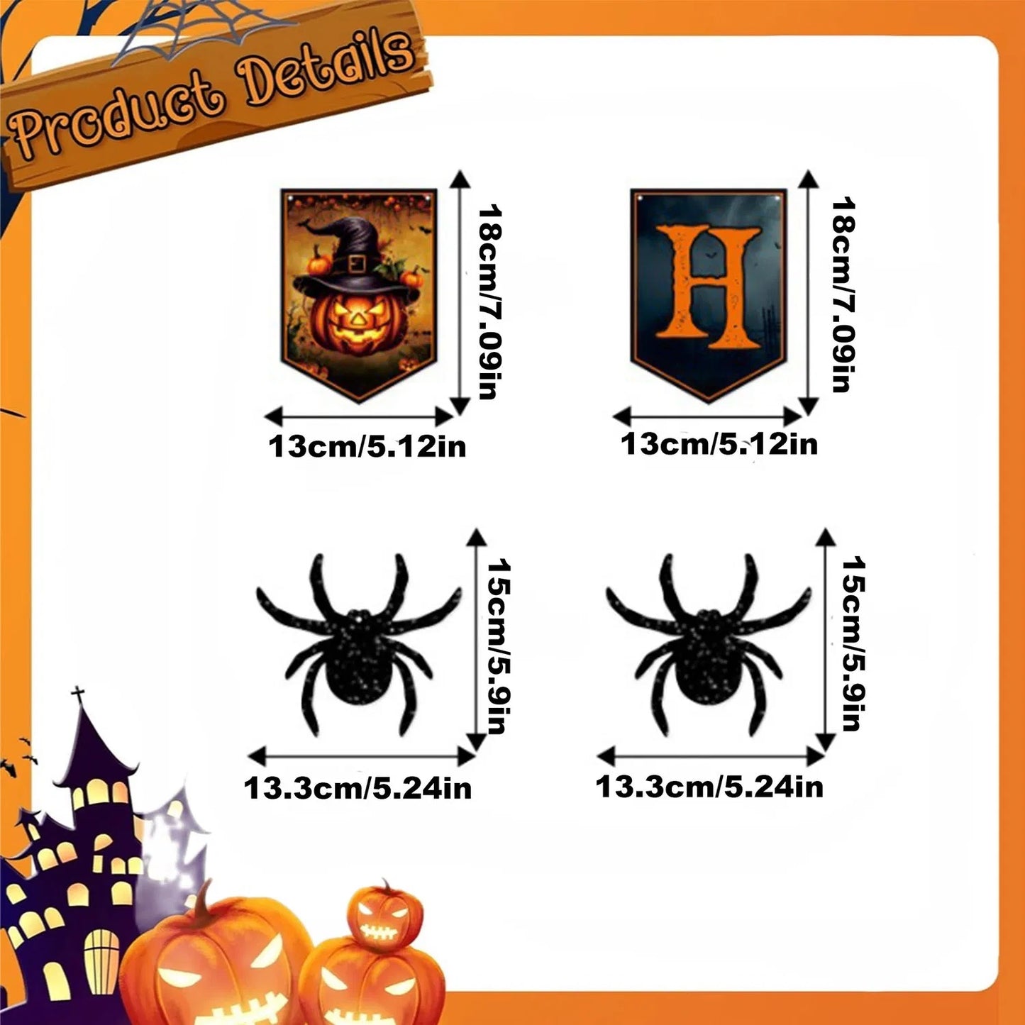 (3-5days Delivery) Happy Halloween Banner And Hanging Spider Garland Trick Or Treat Banner Sign Happy Halloween Paper Banner For Halloween Party Decorations