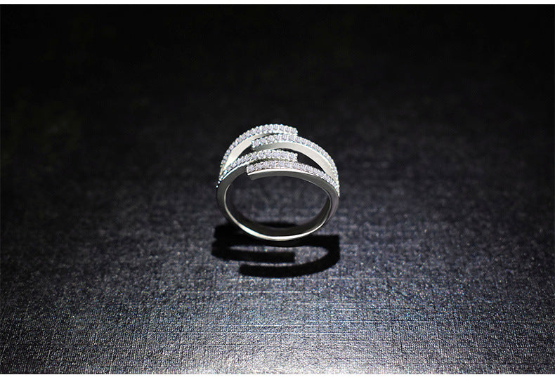 streetwear irregular copper inlay zircon open rings