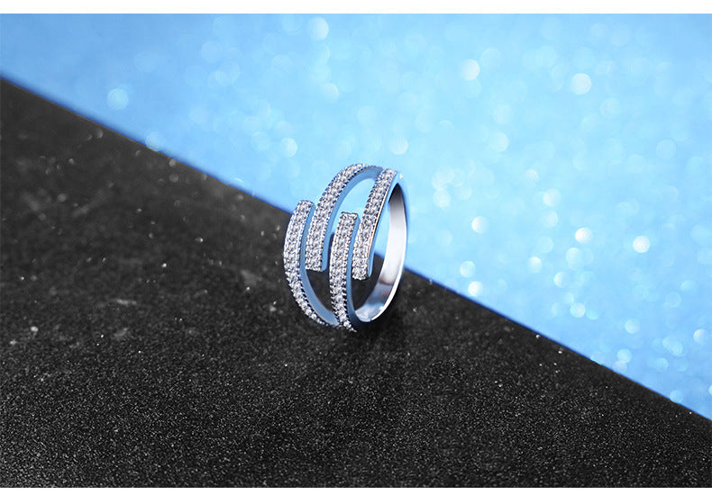 streetwear irregular copper inlay zircon open rings
