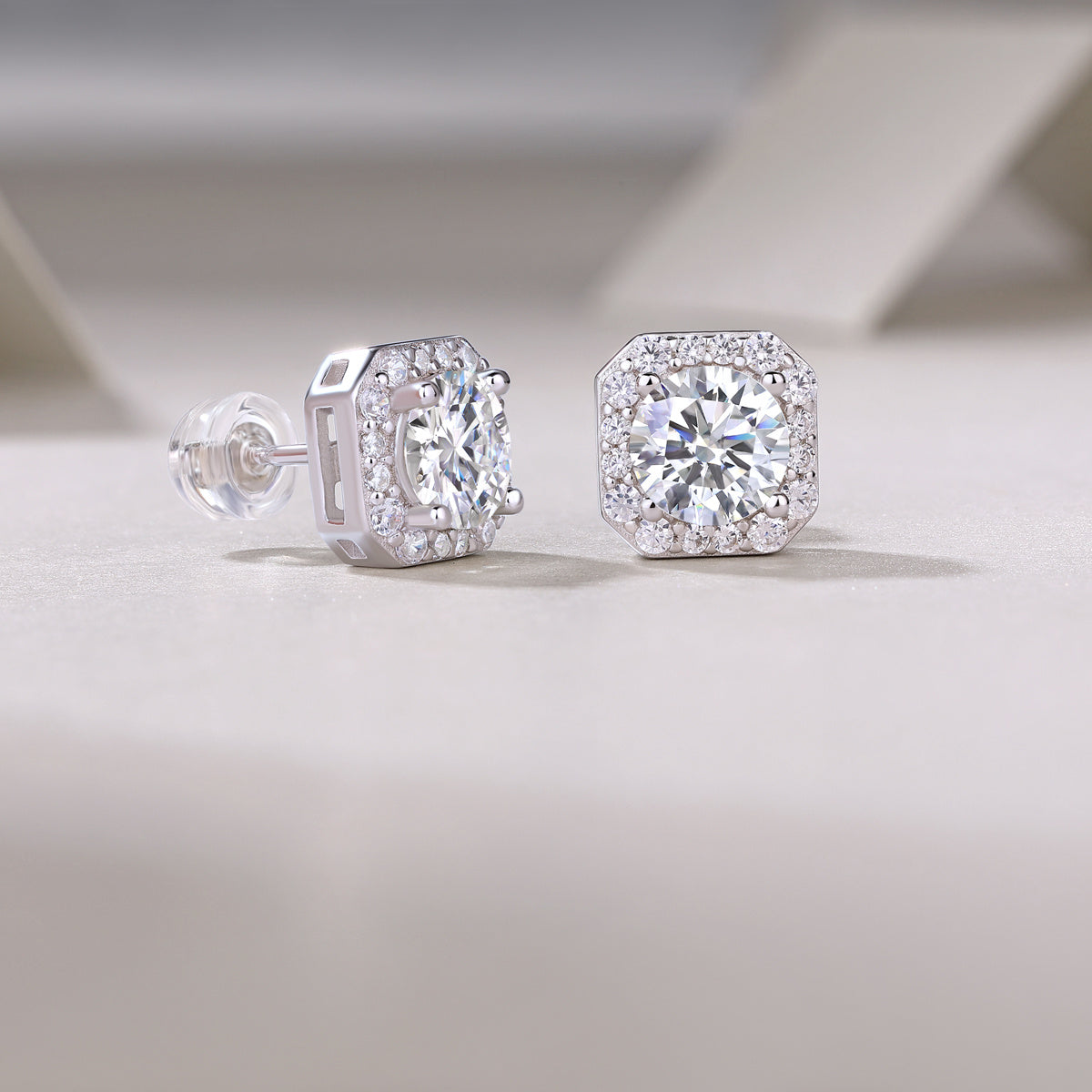 Diamond Earrings, Luxury Diamond Earrings Stud Set With Mosan Diamond Silver Ornaments