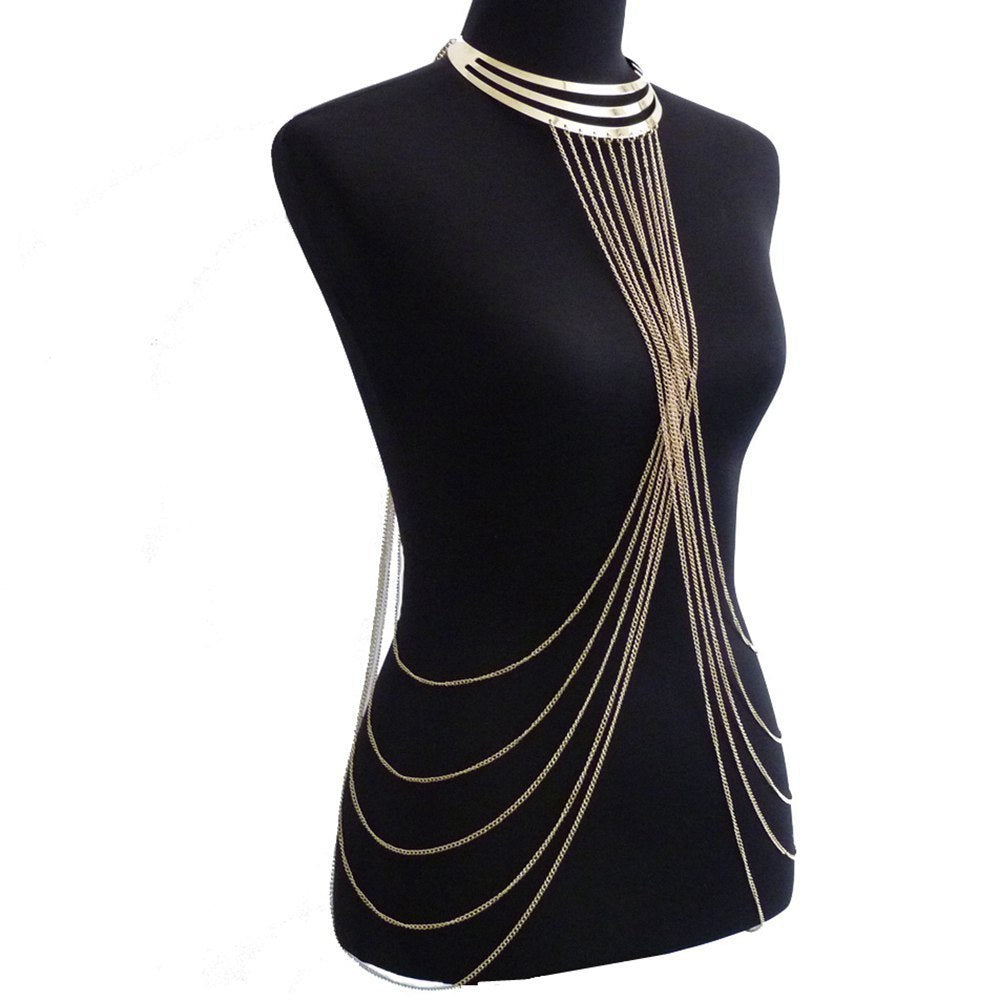 Gold Metal Large Neckband Necklace Tassel Body Chains