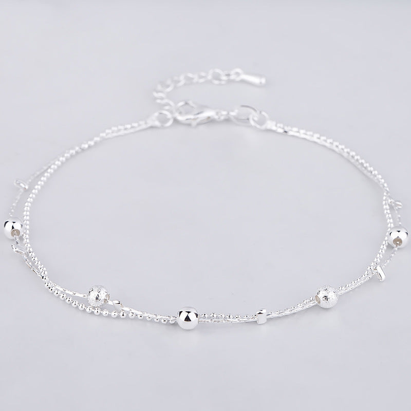 Benmingnian Double Layer Beaded Silver Plated Feet Chain